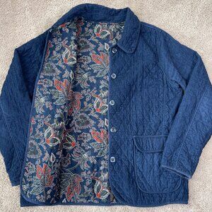Blassport Chore Coat Womens L Blue Corduroy Paisley Floral Reversible Quilted